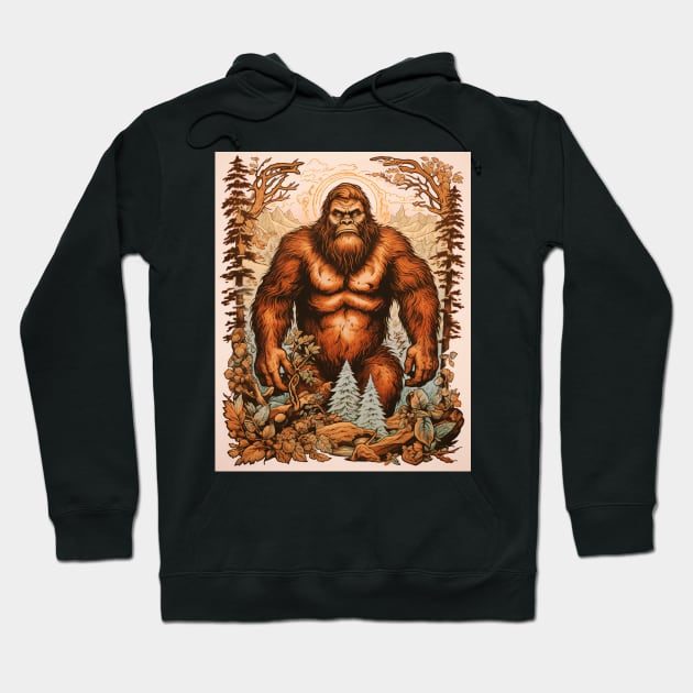 Vintage Retro Bigfoot Design Hoodie by AI Art Originals